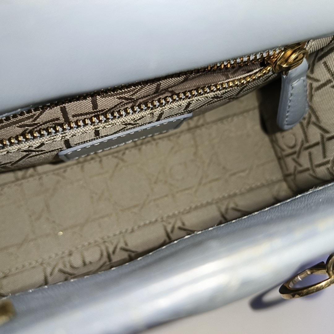 Lady Dior Mini Grey Blue Cannage Lambskin Gold Hardware Chain Strap 12