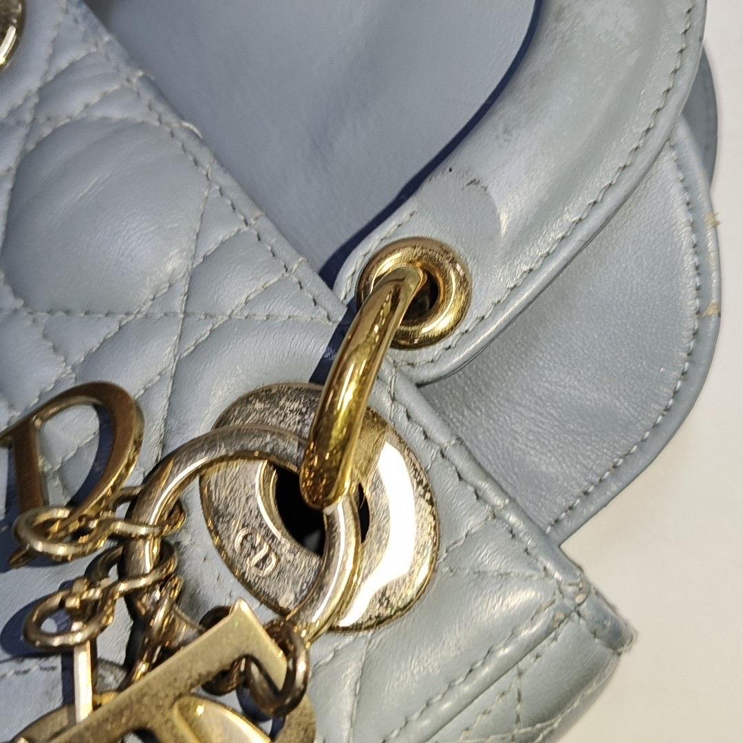 Lady Dior Mini Grey Blue Cannage Lambskin Gold Hardware Chain Strap 13