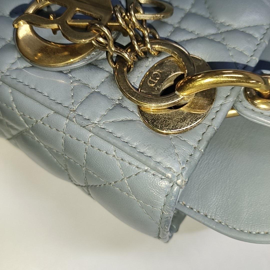 Lady Dior Mini Grey Blue Cannage Lambskin Gold Hardware Chain Strap 14