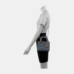 Lady Dior Mini Grey Blue Cannage Lambskin Gold Hardware Chain Strap