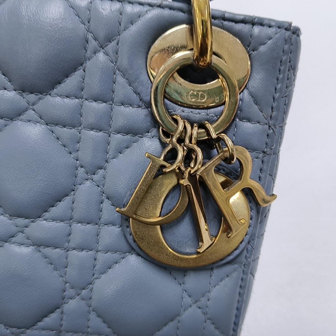 Lady Dior Mini Grey Blue Cannage Lambskin Gold Hardware Chain Strap 15
