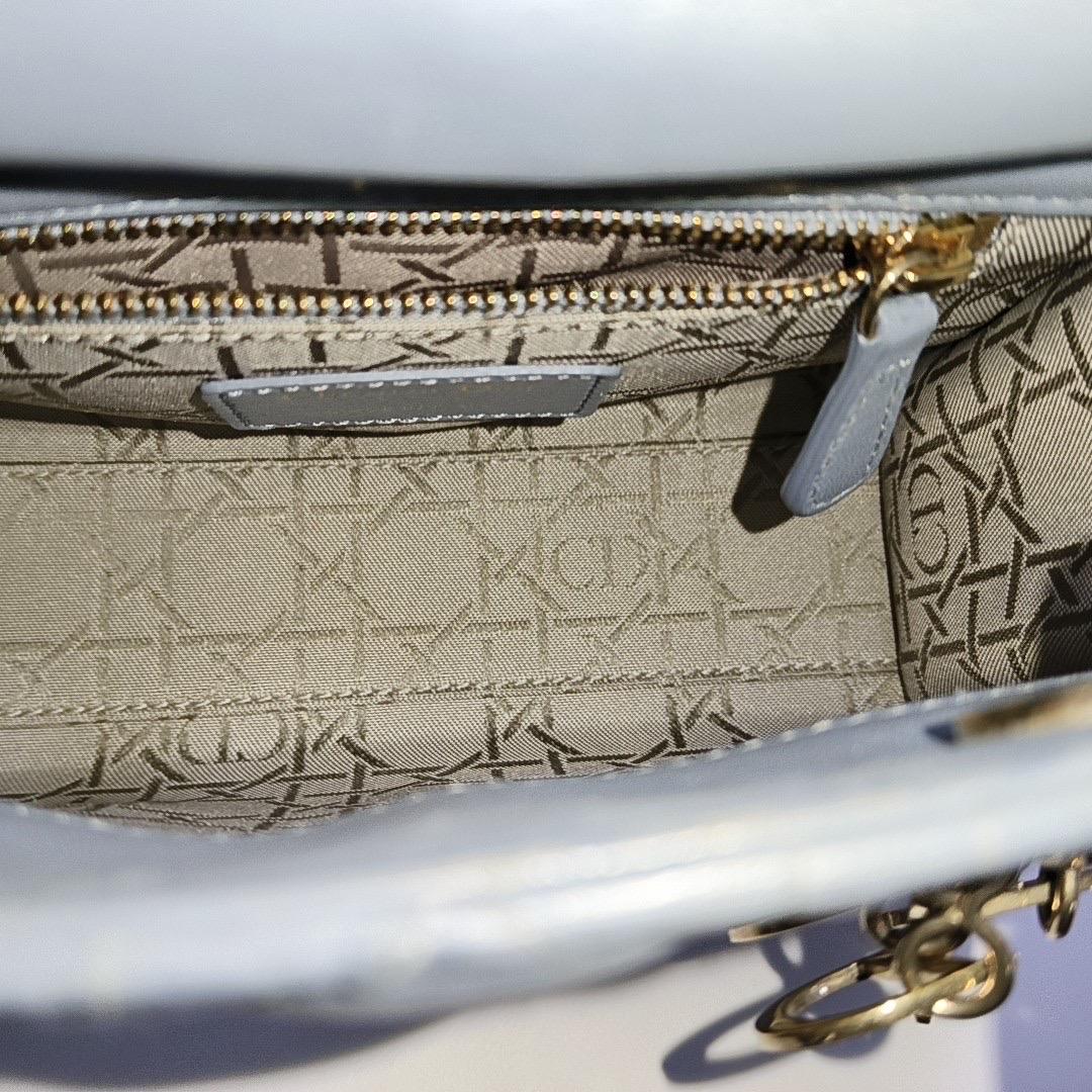 Lady Dior Mini Grey Blue Cannage Lambskin Gold Hardware Chain Strap 1