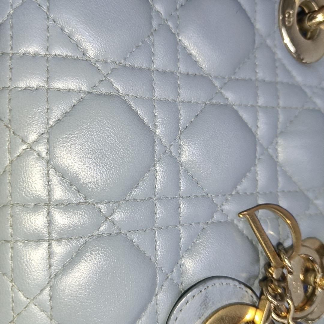 Lady Dior Mini Grey Blue Cannage Lambskin Gold Hardware Chain Strap 2
