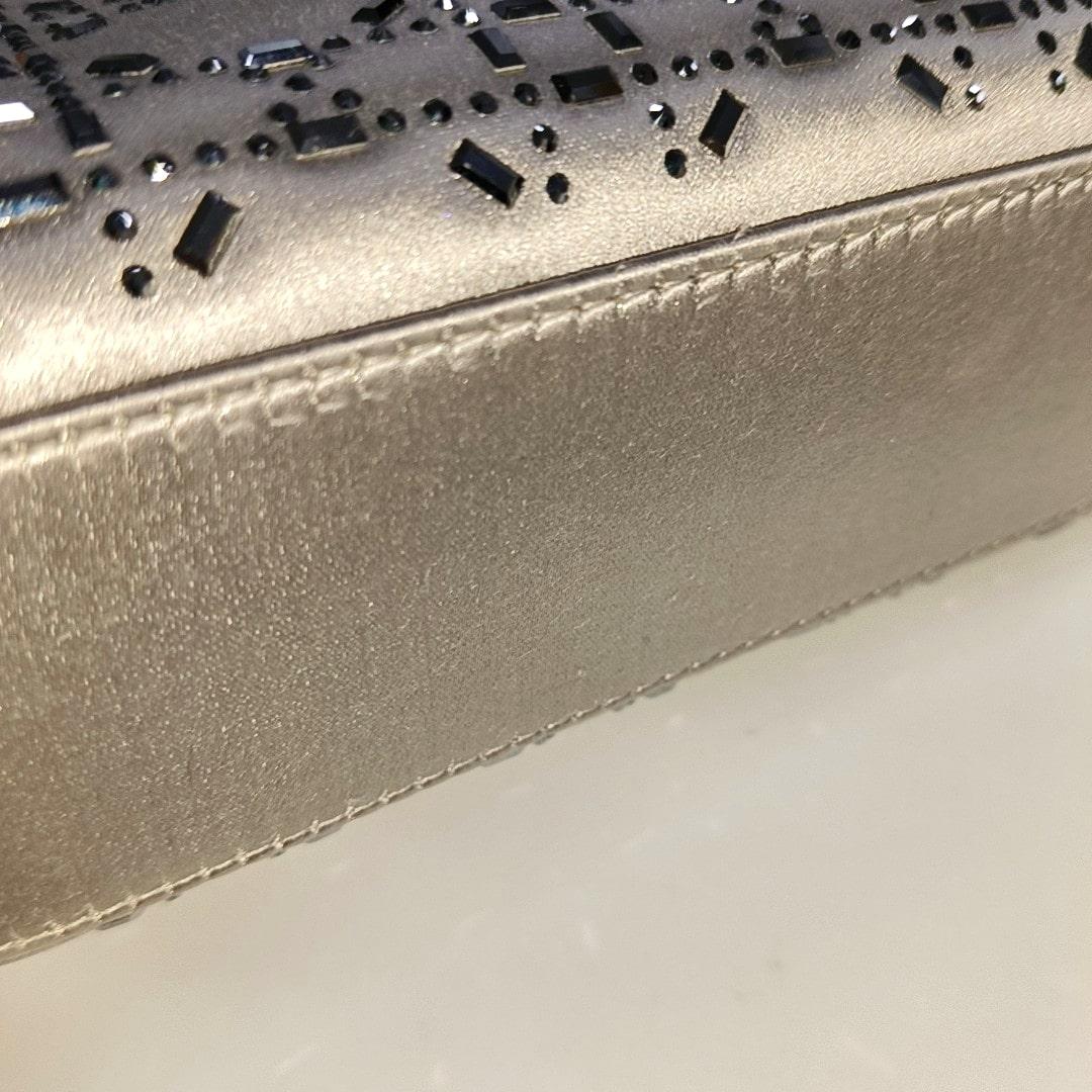 Lady Dior Mini Grey Silk with Crystals Silver Hardware For Sale 6