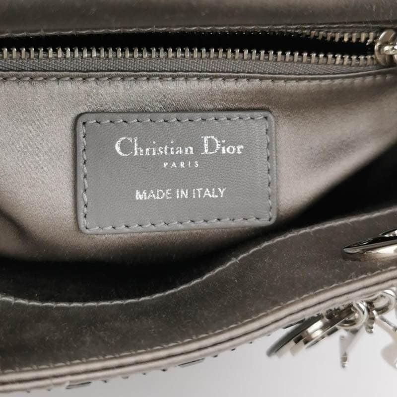 Lady Dior Mini Grey Silk with Crystals Silver Hardware For Sale 9