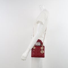 Lady Dior Mini Handbag 2017 Red Patent Leather Gold-tone Chain Strap
