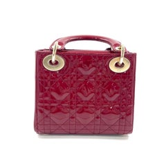 Lady Dior Mini Handbag 2017 Red Patent Leather Gold-tone Chain Strap