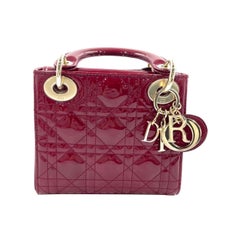 Lady Dior Mini Handbag 2017 Red Patent Leather Gold-tone Chain Strap