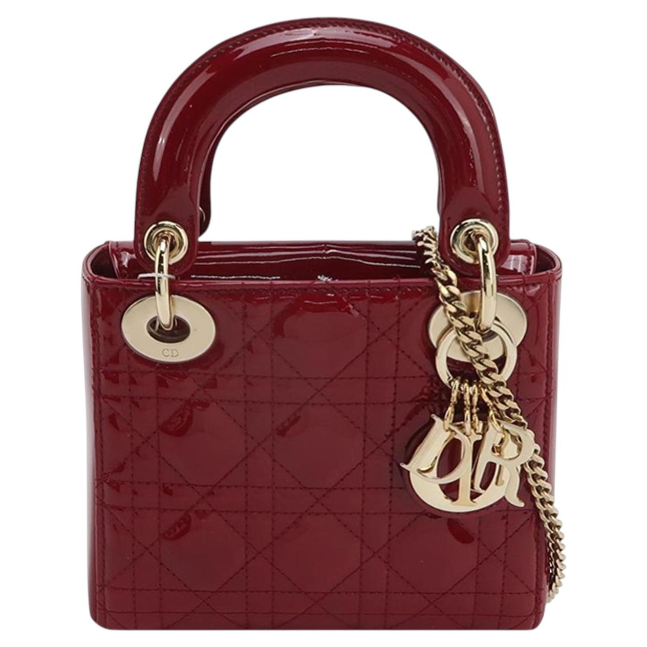 Lady Dior Mini Handbag 2017 Cuir verni rouge Bracelet en chaîne doré
