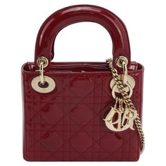 Lady Dior Mini Handbag 2017 Red Patent Leather Gold-tone Chain Strap