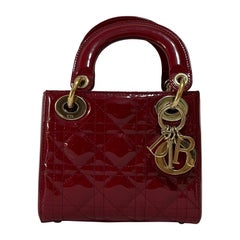 Lady Dior Mini Handbag 2019 Burgundy Red Patent Leather Gold-tone Chain Strap