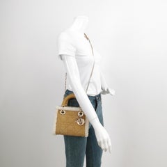 Lady Dior Mini Handbag Brown Leather Shearling Gold Hardware