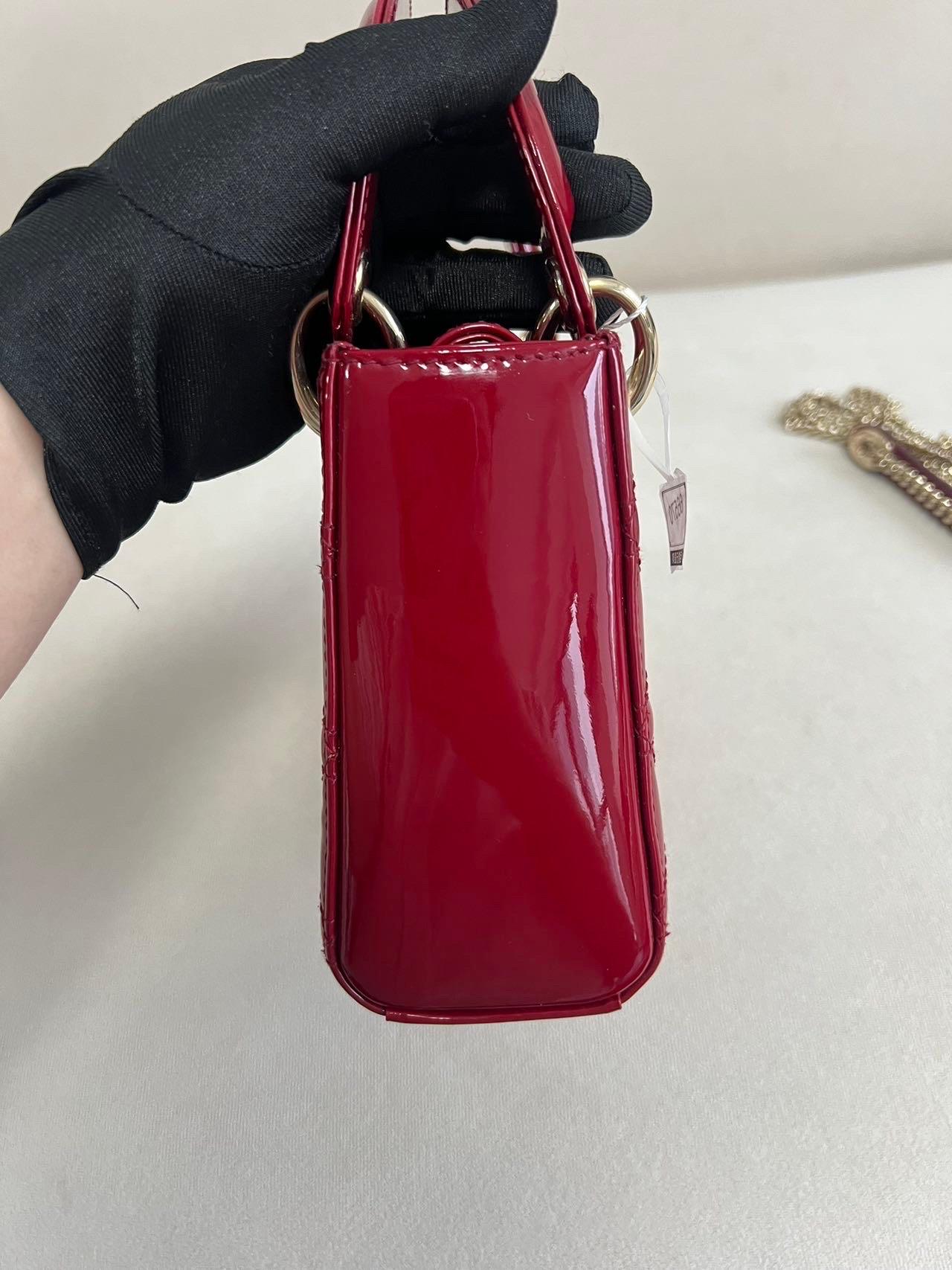 Lady Dior Mini Handbag Burgundy Red Patent Leather Gold-tone Chain Strap 2020 For Sale 2