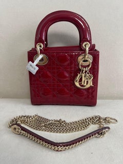 Lady Dior Mini Handbag Burgundy Red Patent Leather Gold-tone Chain Strap 2020