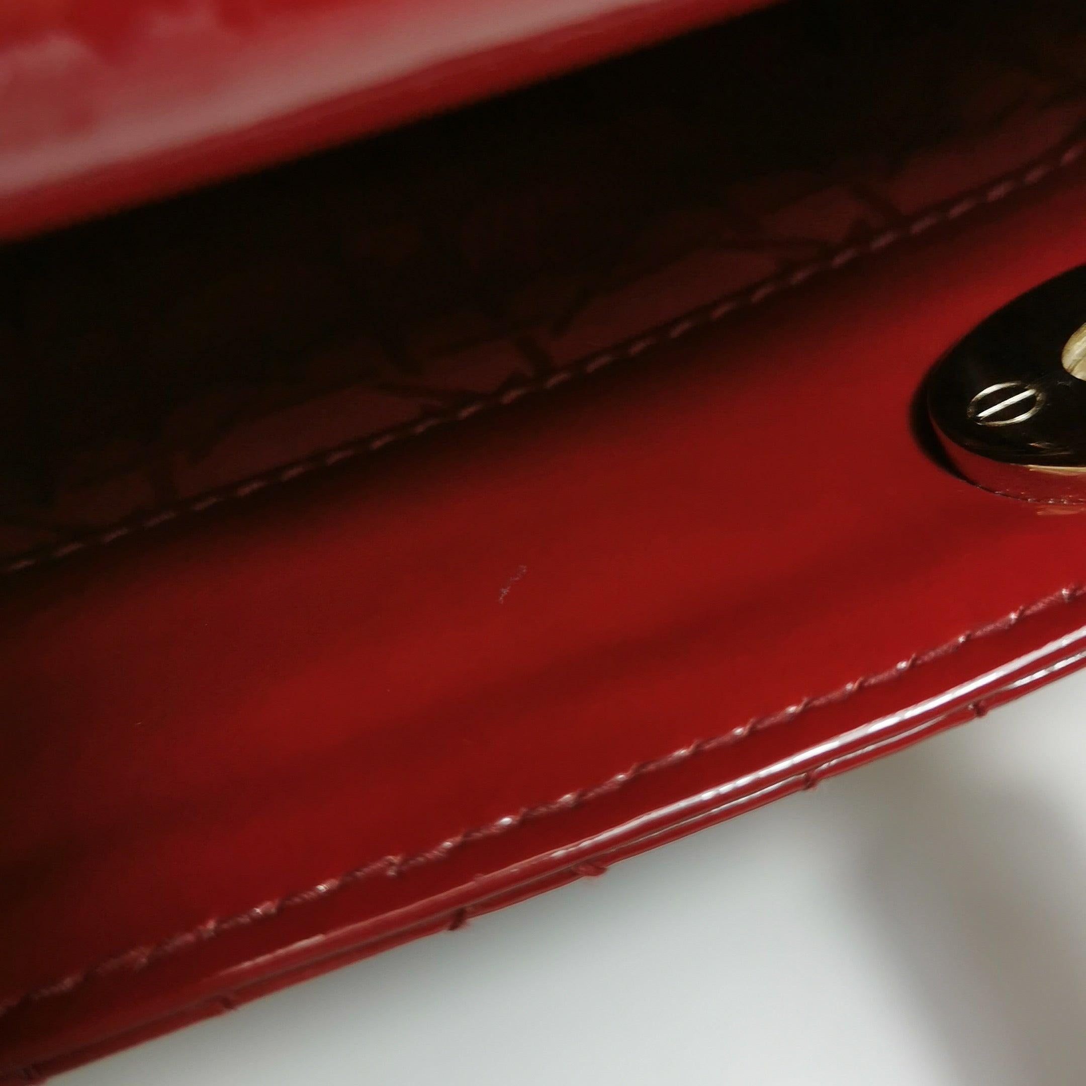 Lady Dior Mini Handbag Burgundy Red Patent Leather Gold-tone Chain Strap 6