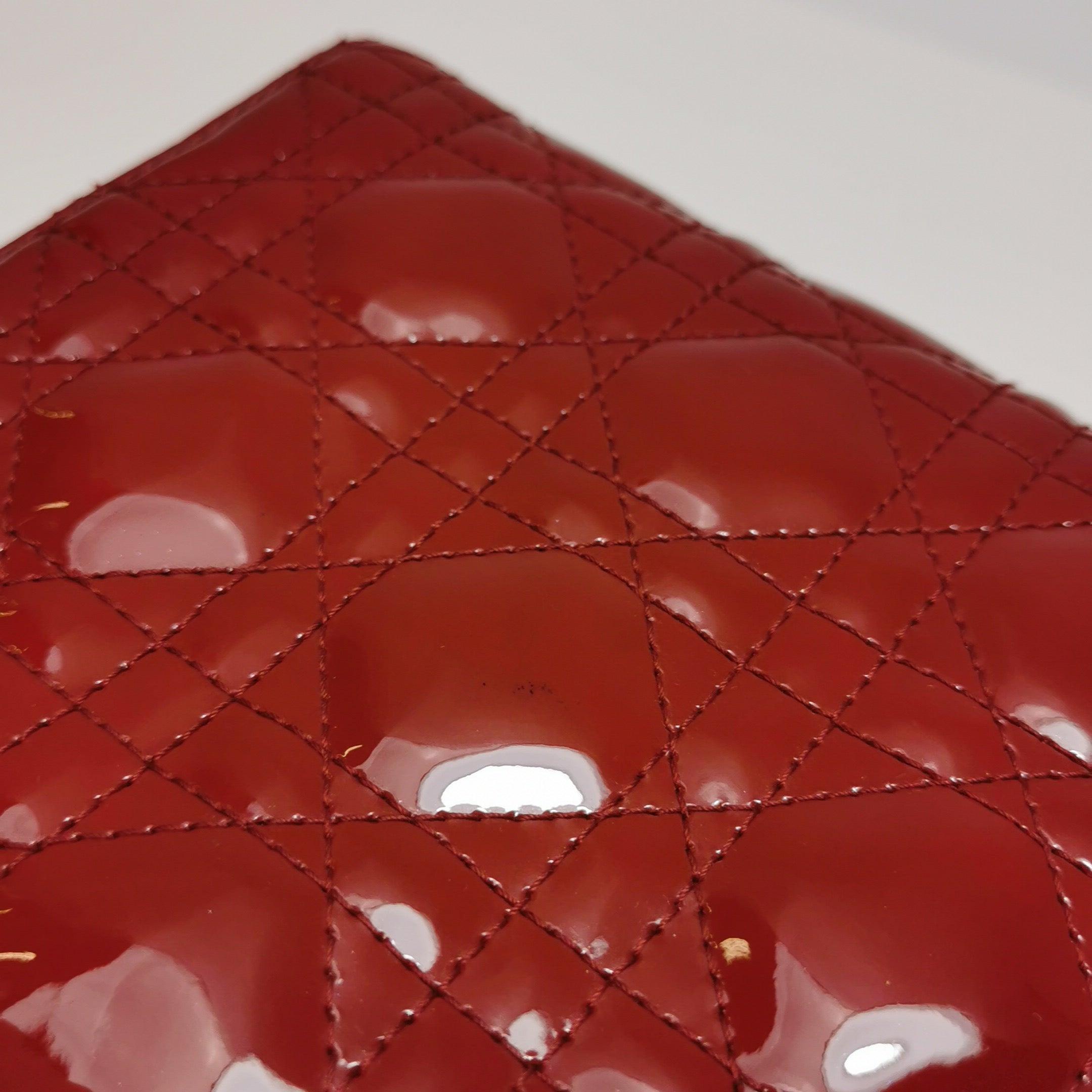 Lady Dior Mini Handbag Burgundy Red Patent Leather Gold-tone Chain Strap 9