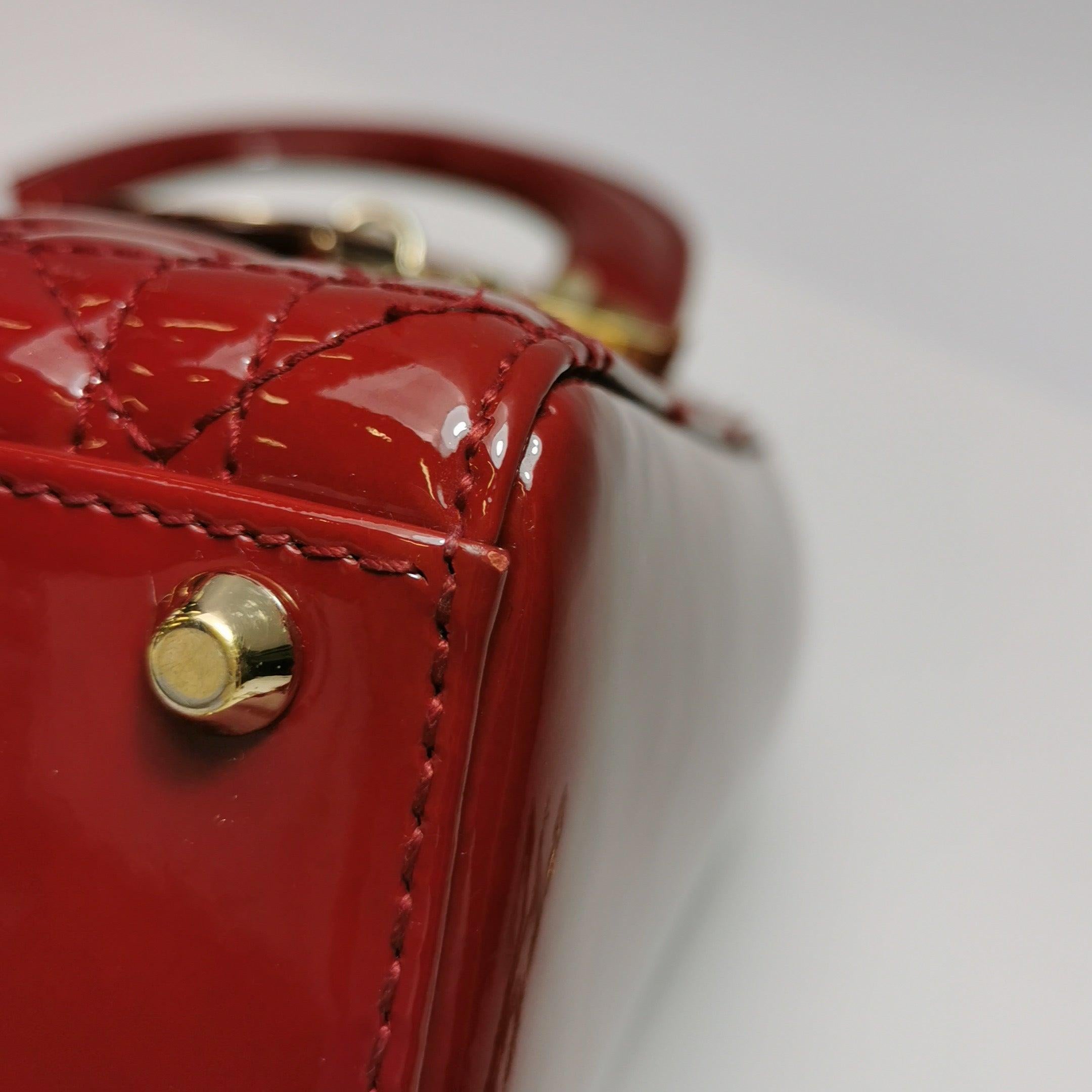Lady Dior Mini Handbag Burgundy Red Patent Leather Gold-tone Chain Strap 10