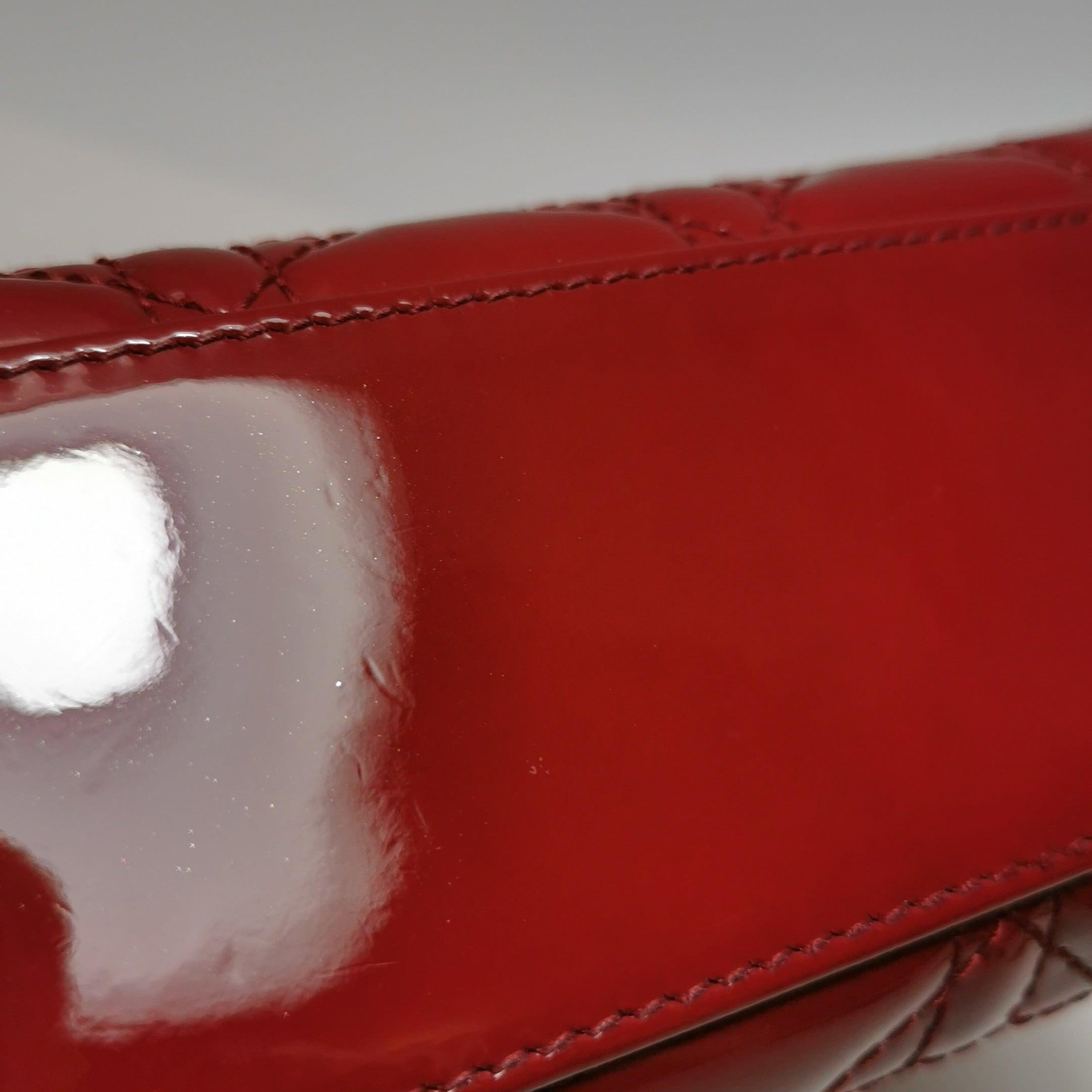 Lady Dior Mini Handbag Burgundy Red Patent Leather Gold-tone Chain Strap 11