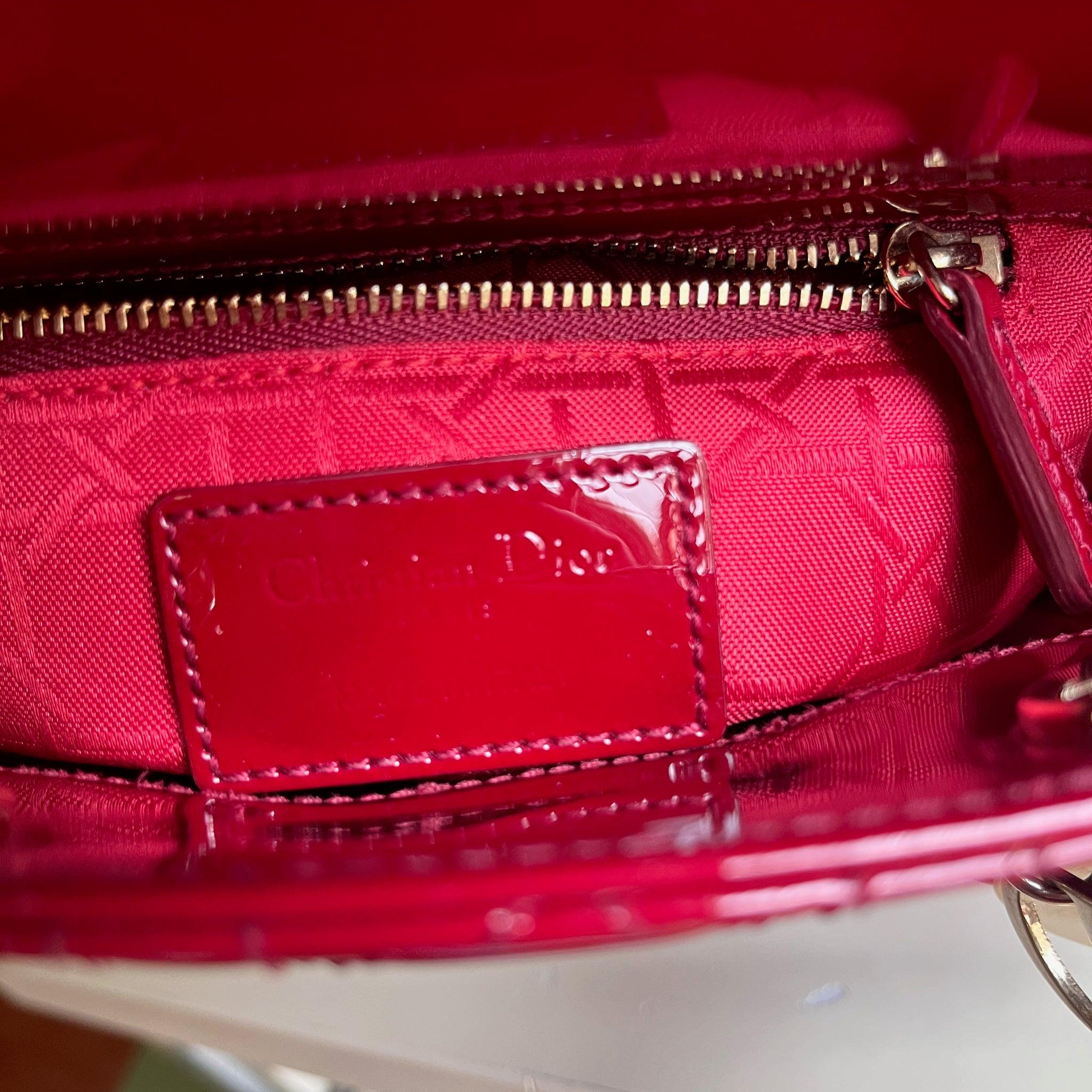 Lady Dior Mini Handbag Burgundy Red Patent Leather Gold-tone Chain Strap 13