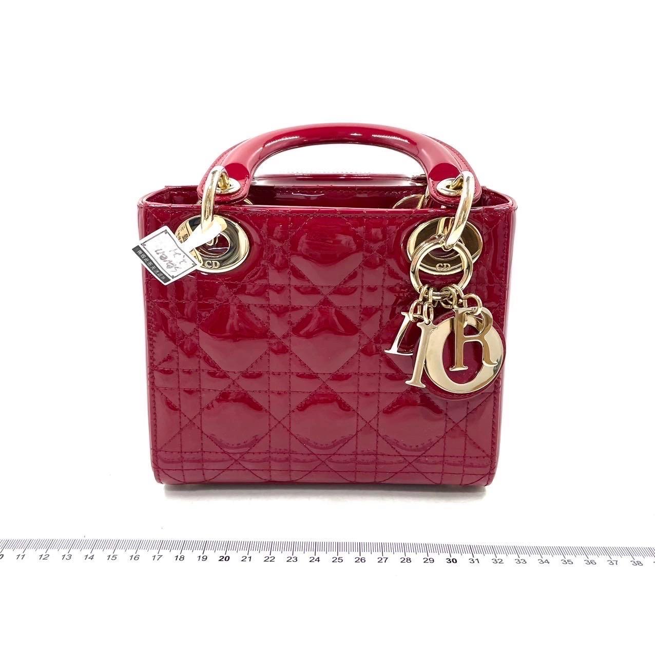 Lady Dior Mini Handbag Burgundy Red Patent Leather Gold-tone Chain Strap In New Condition In AUBERVILLIERS, FR