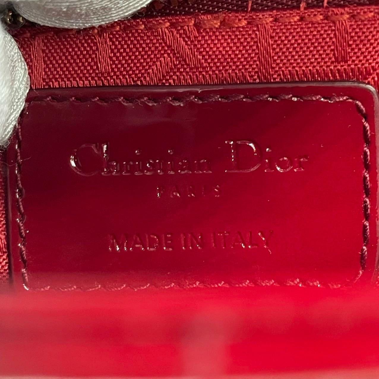 Women's Lady Dior Mini Handbag Burgundy Red Patent Leather Gold-tone Chain Strap