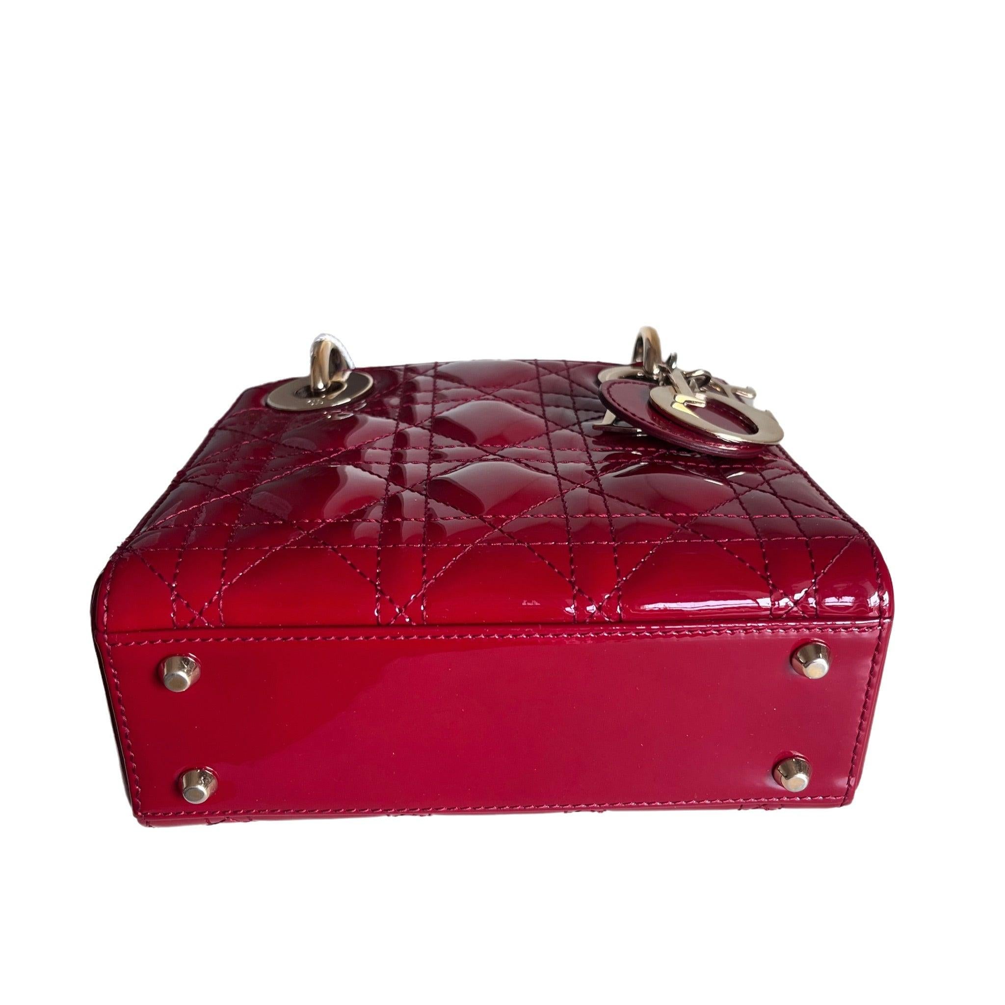 Lady Dior Mini Handbag Burgundy Red Patent Leather Gold-tone Chain Strap 1
