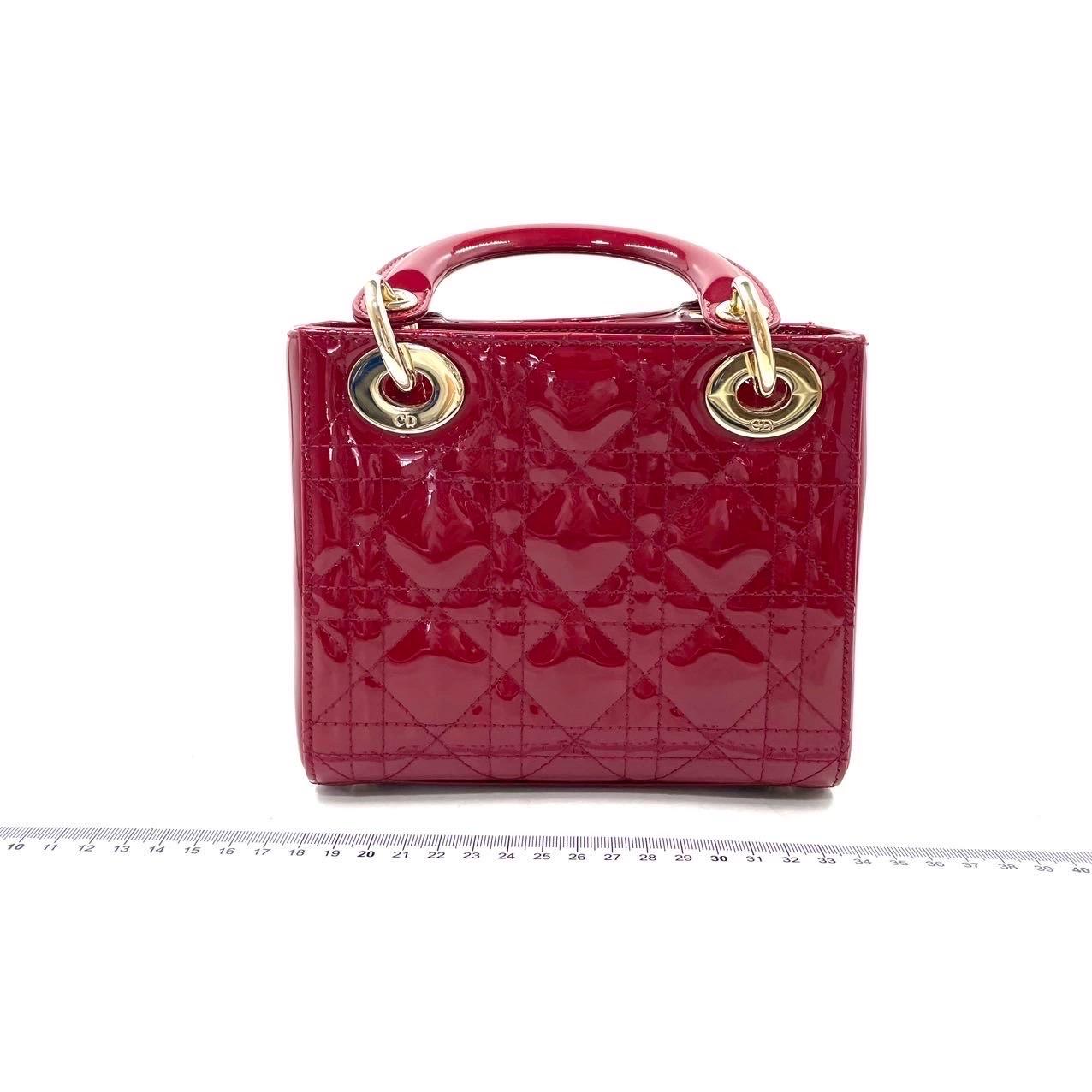 Lady Dior Mini Handbag Burgundy Red Patent Leather Gold-tone Chain Strap 1