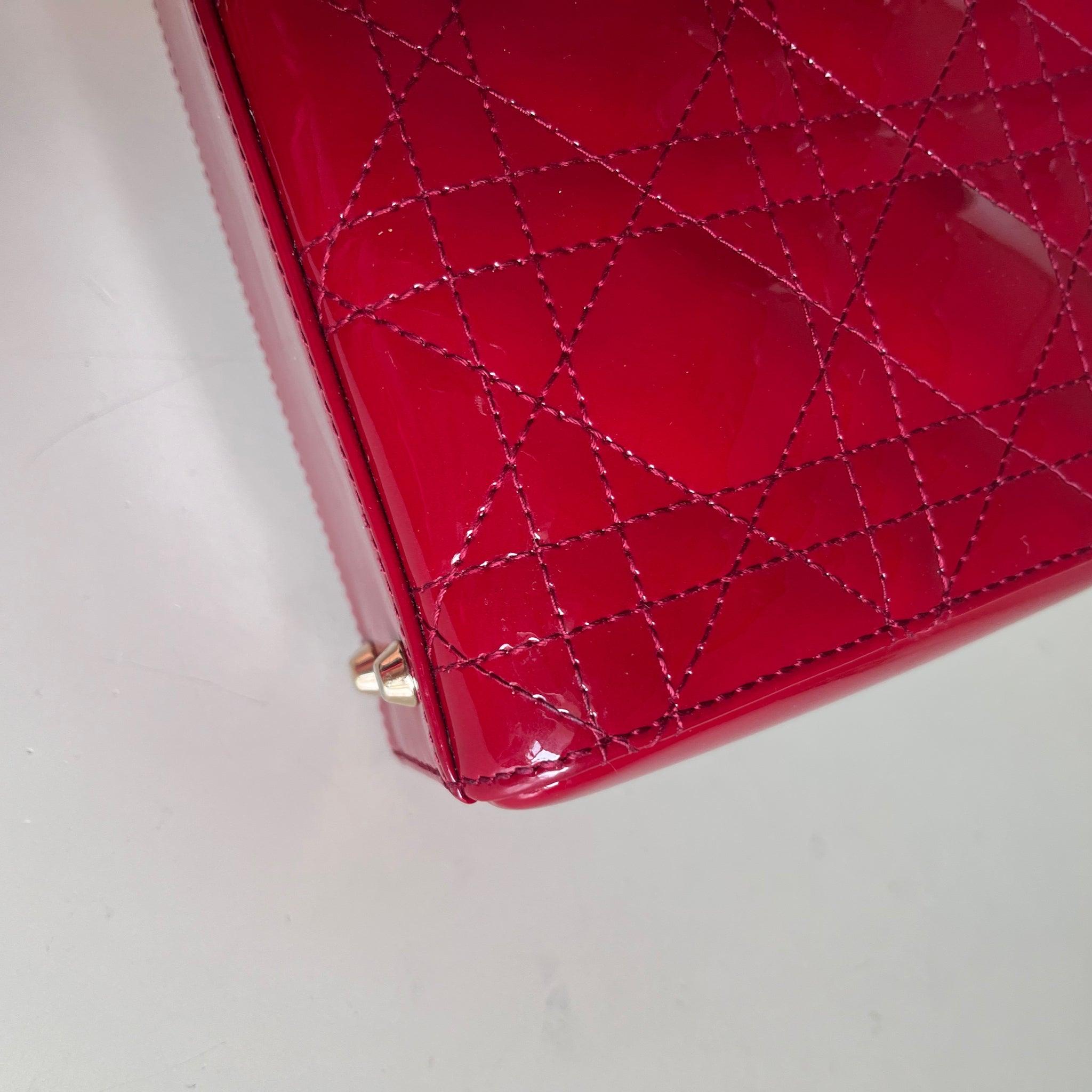 Lady Dior Mini Handbag Burgundy Red Patent Leather Gold-tone Chain Strap 5
