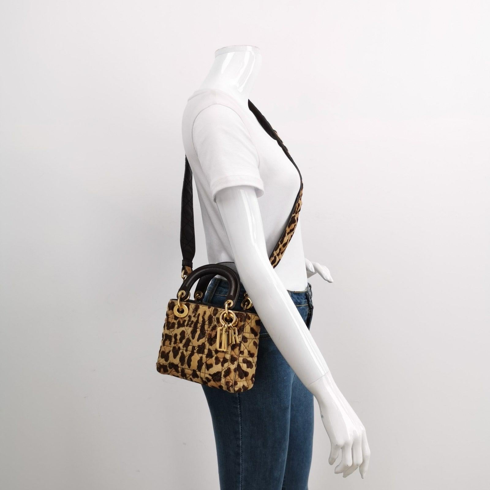 Lady Dior Mini Handbag Pony-style Calfskin Leather Leopard Print
  These are professional photos of the actual bag.
  This Lady Dior Mini handbag features a wild leopard print crafted from pony-style calfskin leather, decorated with gold hardware,