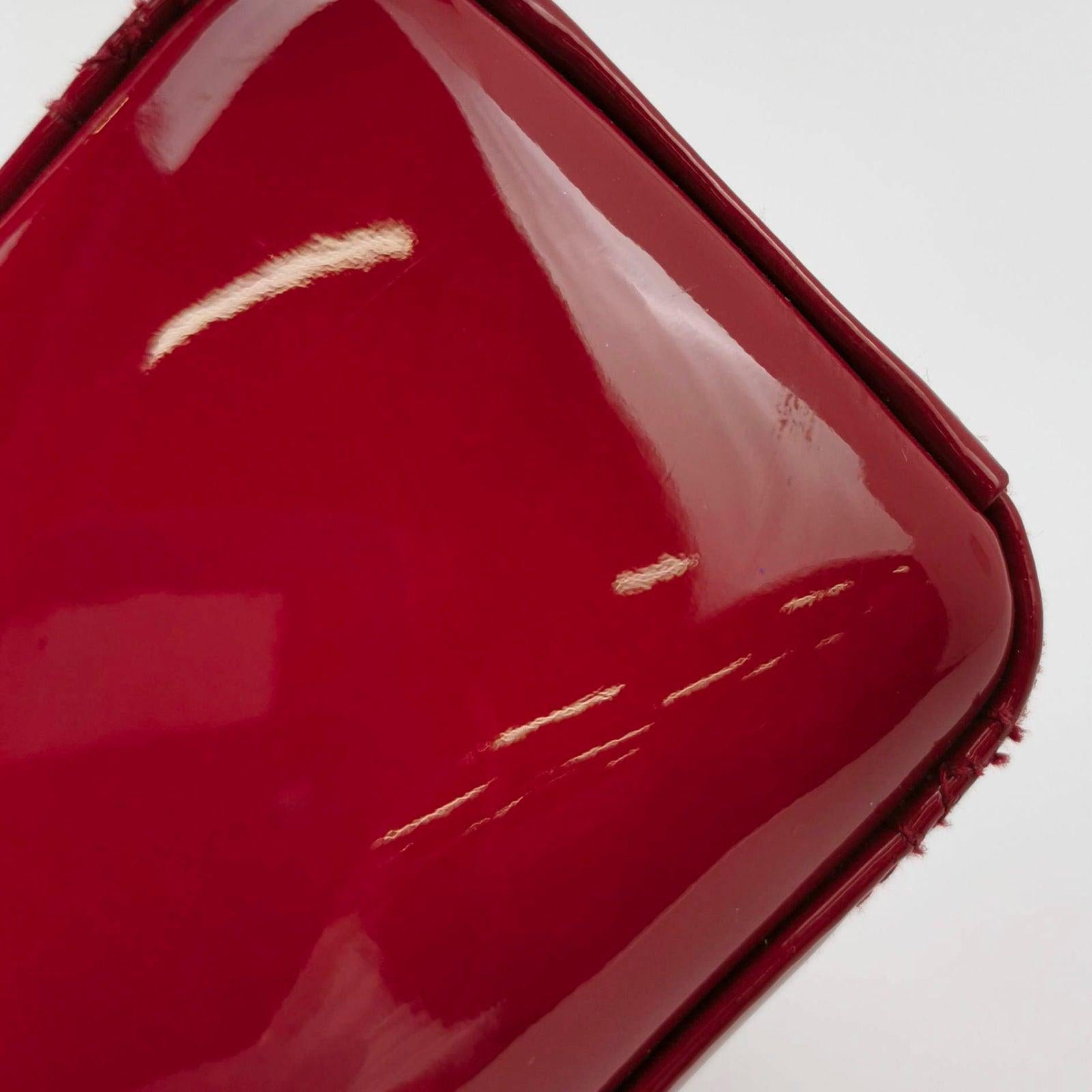 Lady Dior Mini Handbag Red Patent Leather Gold-tone Leather and Chain Strap For Sale 8