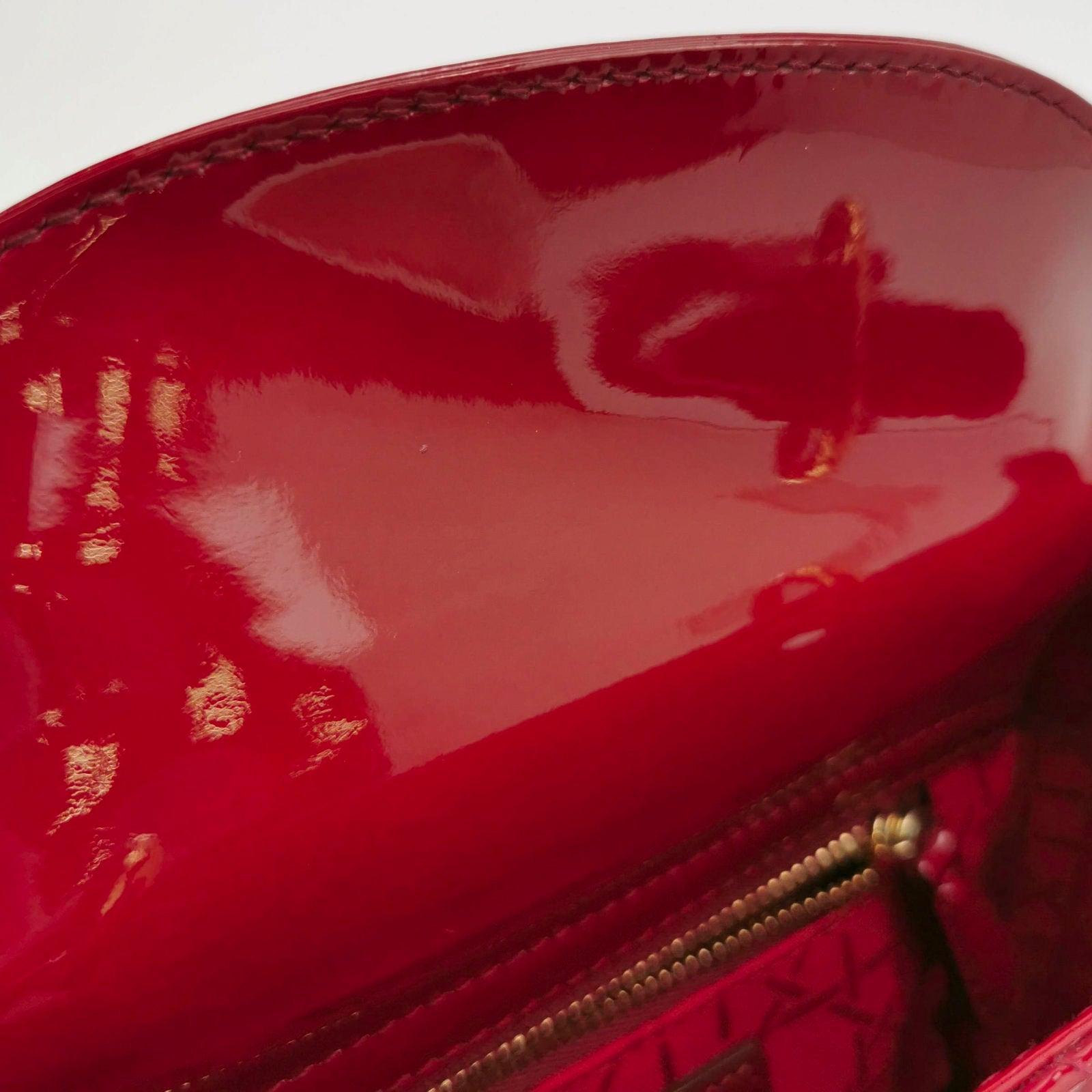 Lady Dior Mini Handbag Red Patent Leather Gold-tone Leather and Chain Strap For Sale 10
