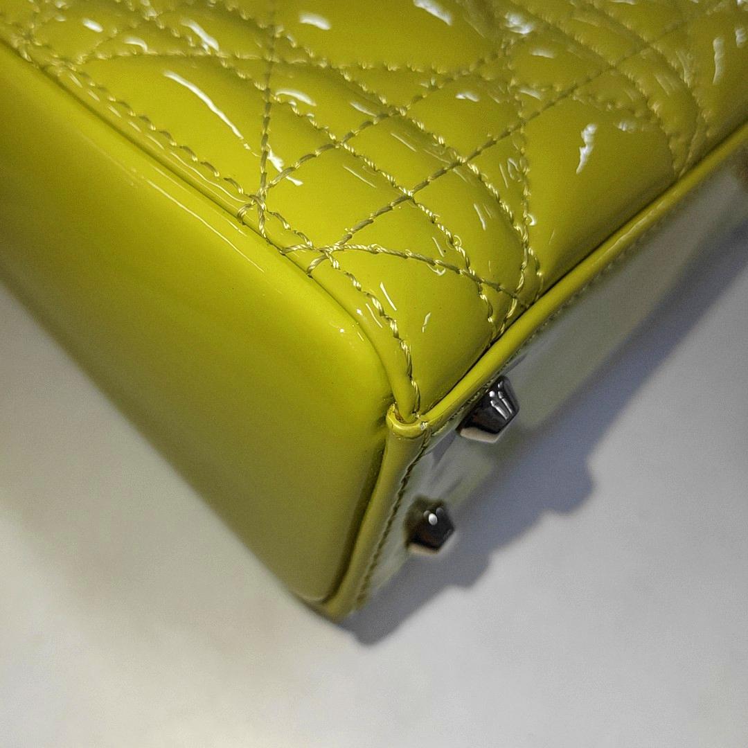 Lady Dior Mini Handbag Yellow Patent Leather Gold-tone Chain Strap 5