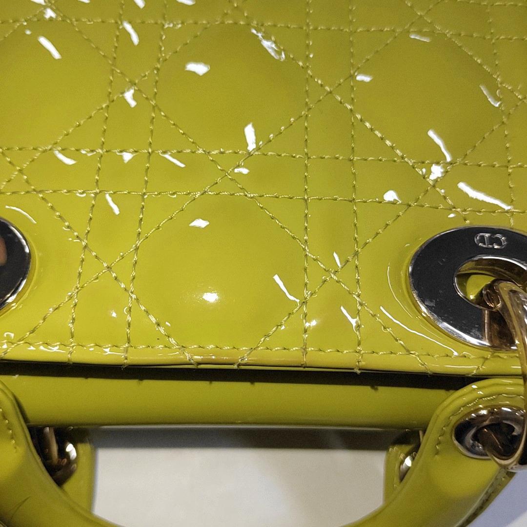 Lady Dior Mini Handbag Yellow Patent Leather Gold-tone Chain Strap 6