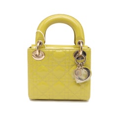 Lady Dior Mini Handbag Yellow Patent Leather Gold-tone Chain Strap