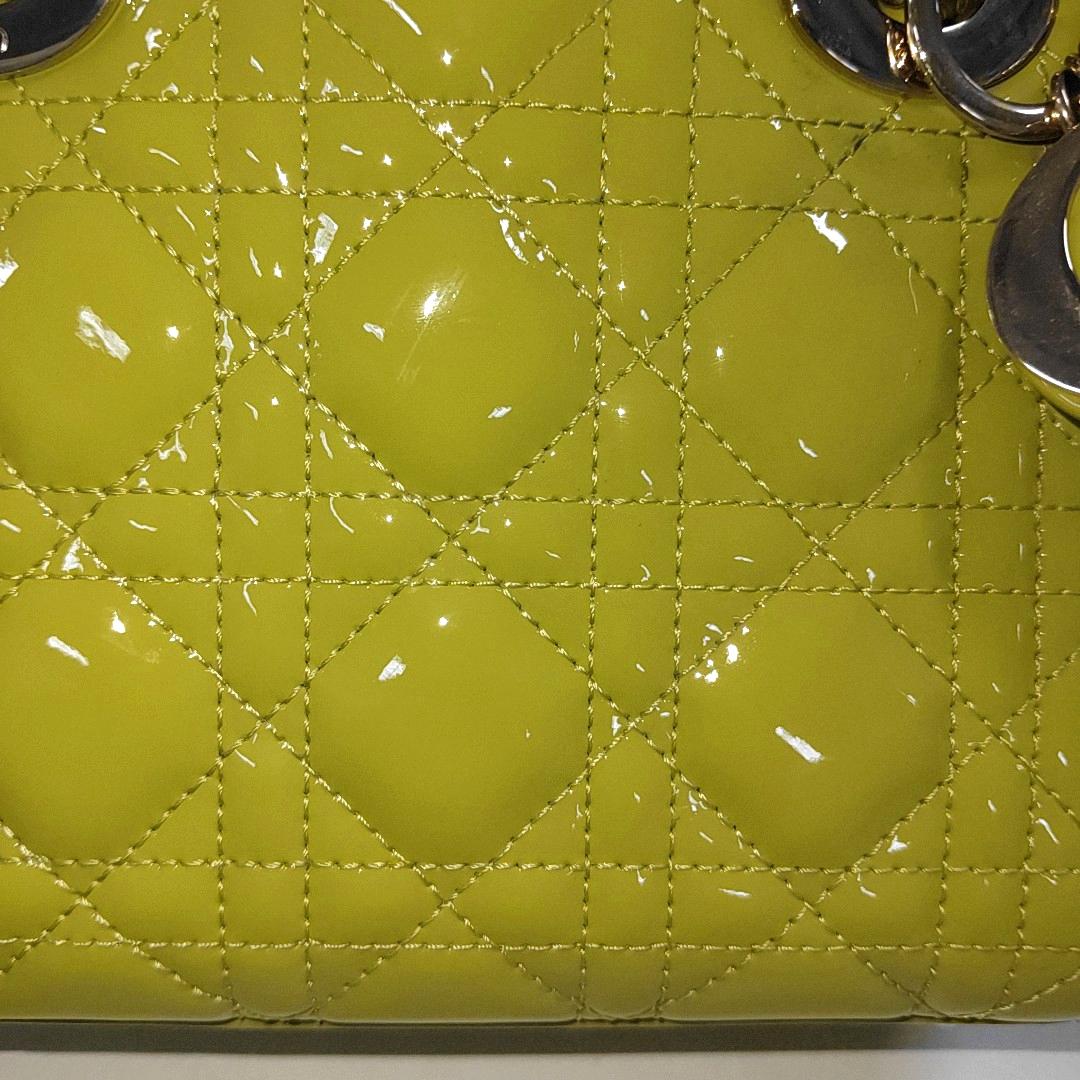 Lady Dior Mini Handbag Yellow Patent Leather Gold-tone Chain Strap 2