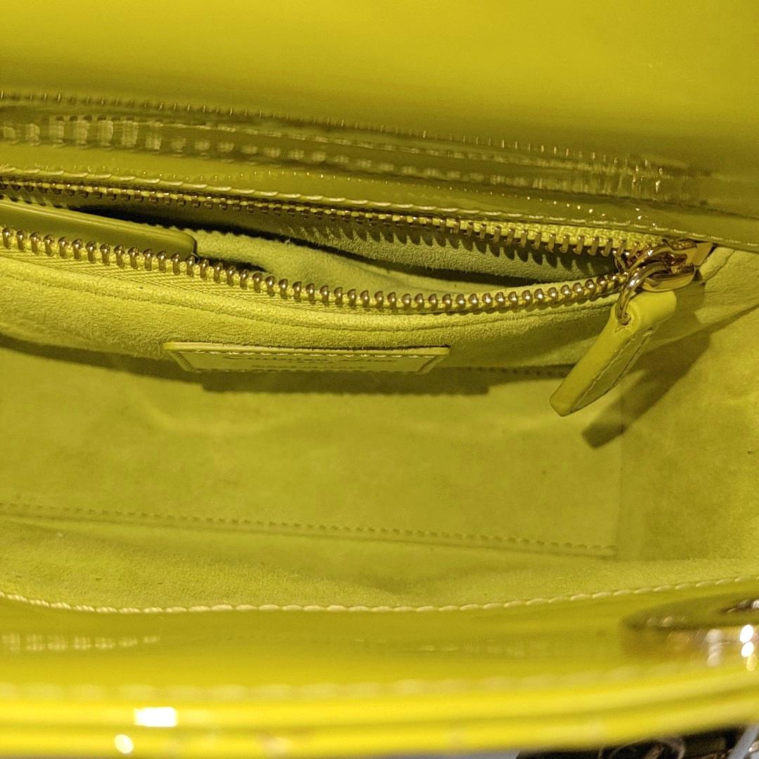 Lady Dior Mini Handbag Yellow Patent Leather Gold-tone Chain Strap 3