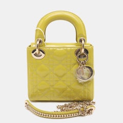 Lady Dior Mini Handbag Yellow Patent Leather Gold-tone Chain Strap