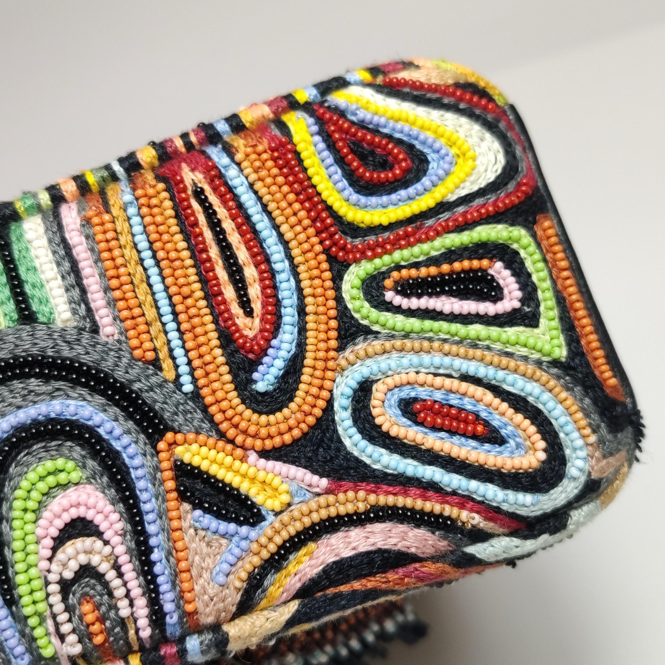 Lady Dior Mini Edition Limitée Sac à main en cuir noir multicolore avec perles 2018 en vente 7
