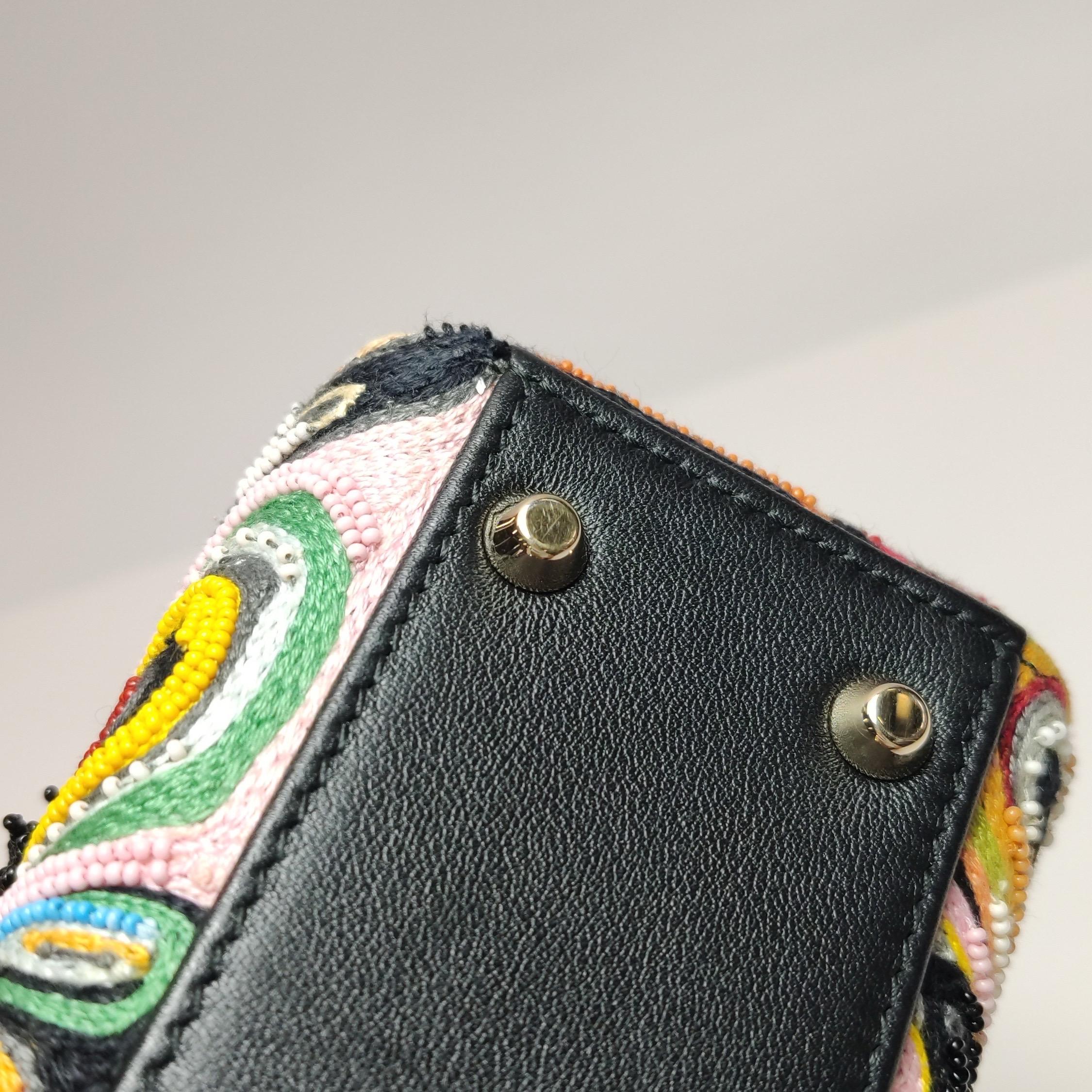 Lady Dior Mini Edition Limitée Sac à main en cuir noir multicolore avec perles 2018 en vente 9