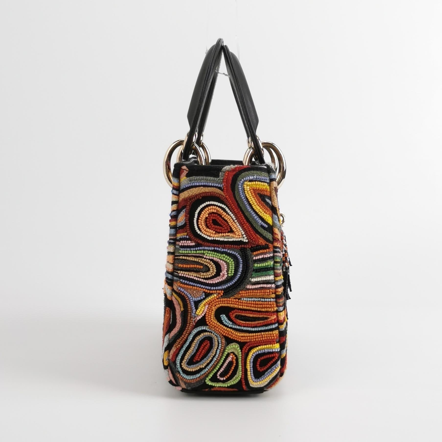 Noir Lady Dior Mini Edition Limitée Sac à main en cuir noir multicolore avec perles 2018 en vente