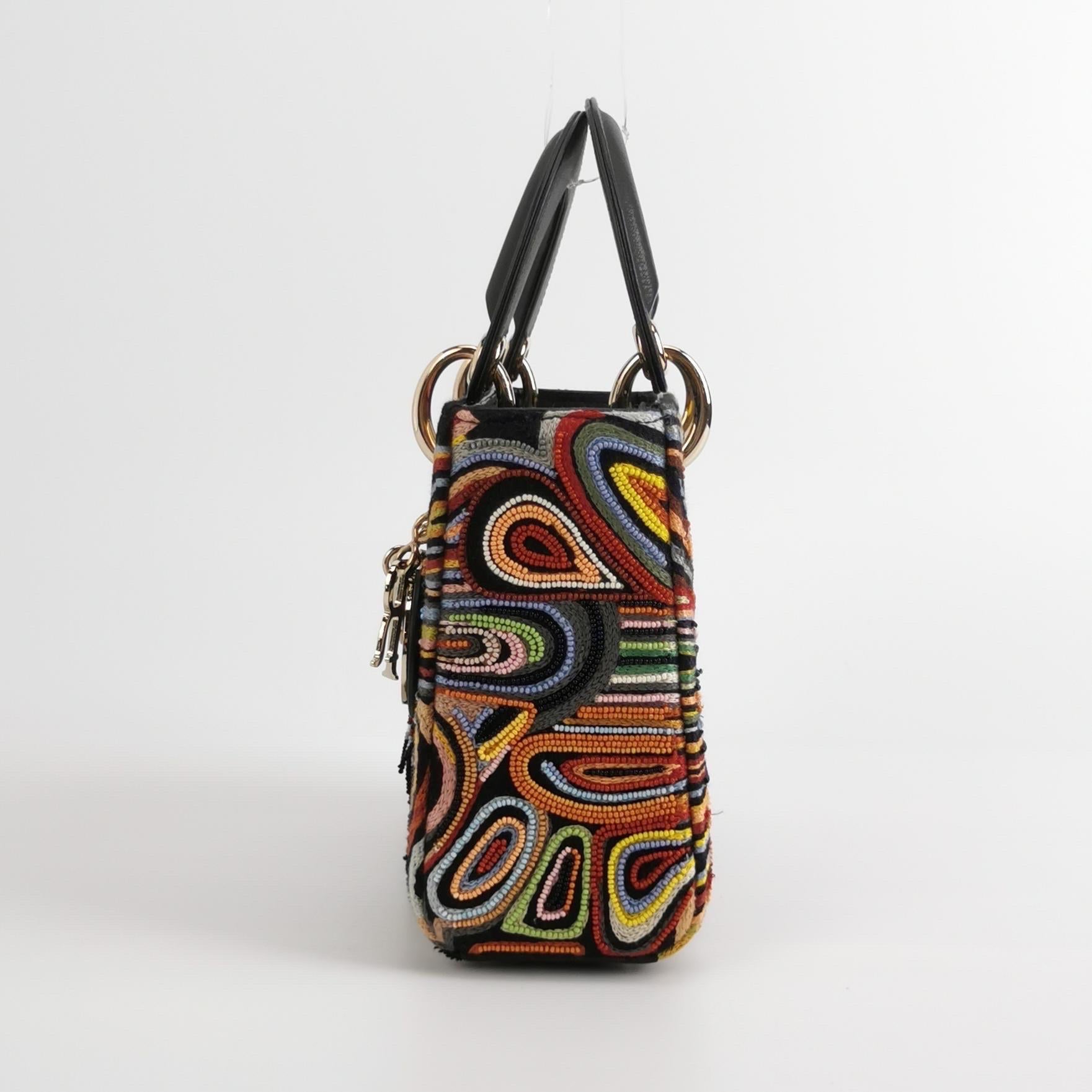 Lady Dior Mini Edition Limitée Sac à main en cuir noir multicolore avec perles 2018 Pour femmes en vente