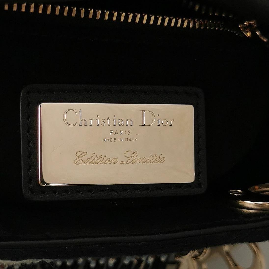 Lady Dior Mini Edition Limitée Sac à main en cuir noir multicolore avec perles 2018 en vente 1