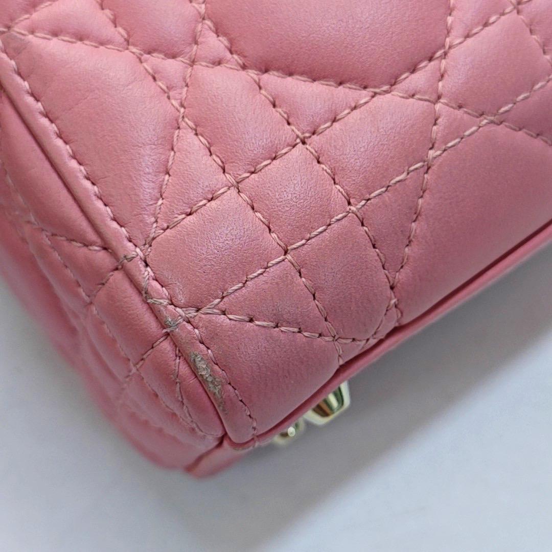 Lady Dior Mini Lipstick Pink Lambskin Leather Gold Hardware Chain Strap For Sale 5