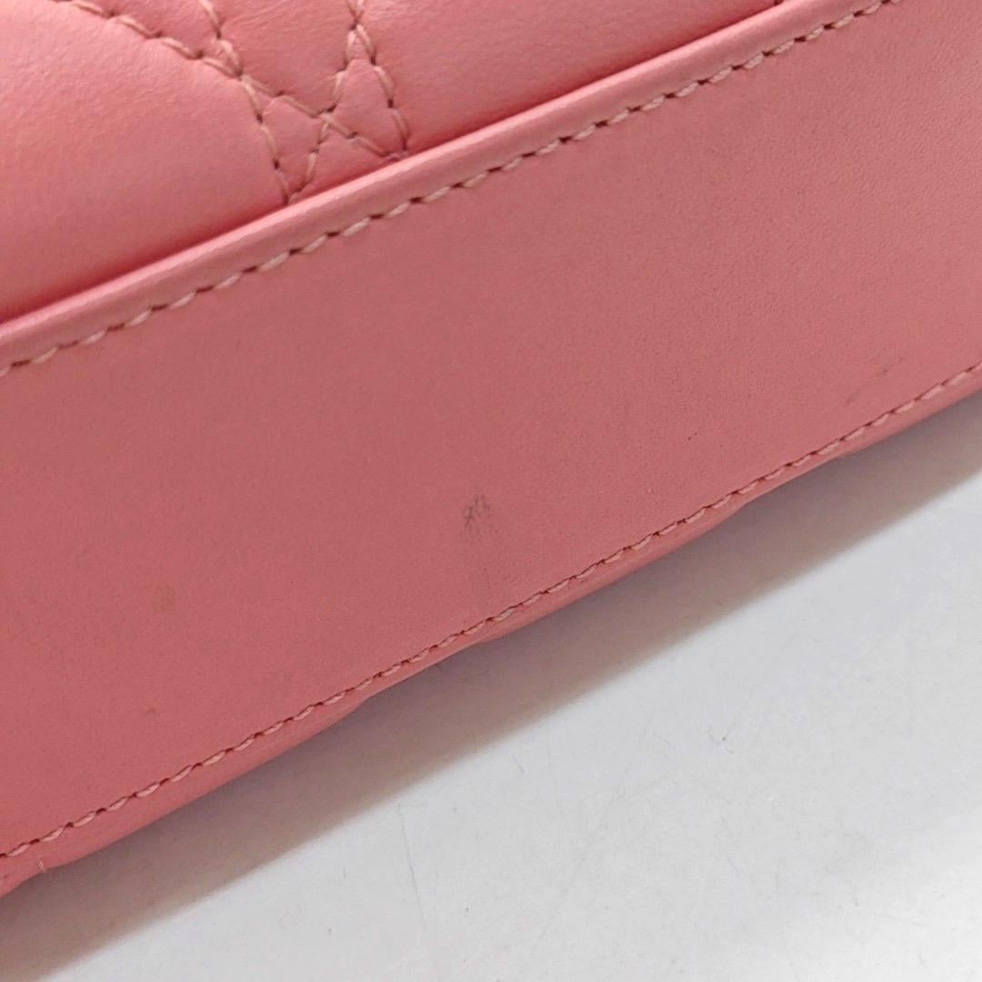 Lady Dior Mini Lipstick Pink Lambskin Leather Gold Hardware Chain Strap For Sale 10