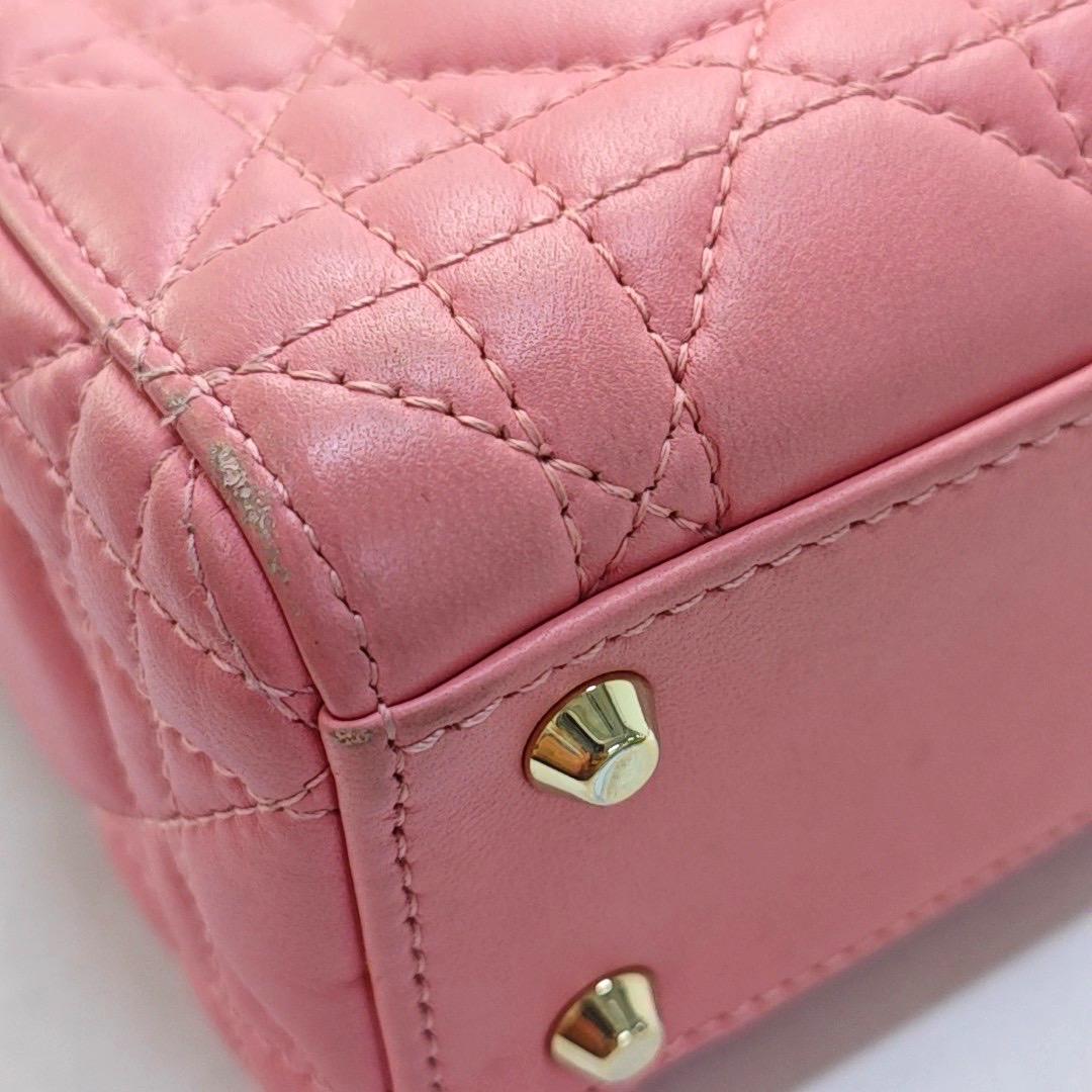 Lady Dior Mini Lipstick Pink Lambskin Leather Gold Hardware Chain Strap For Sale 11