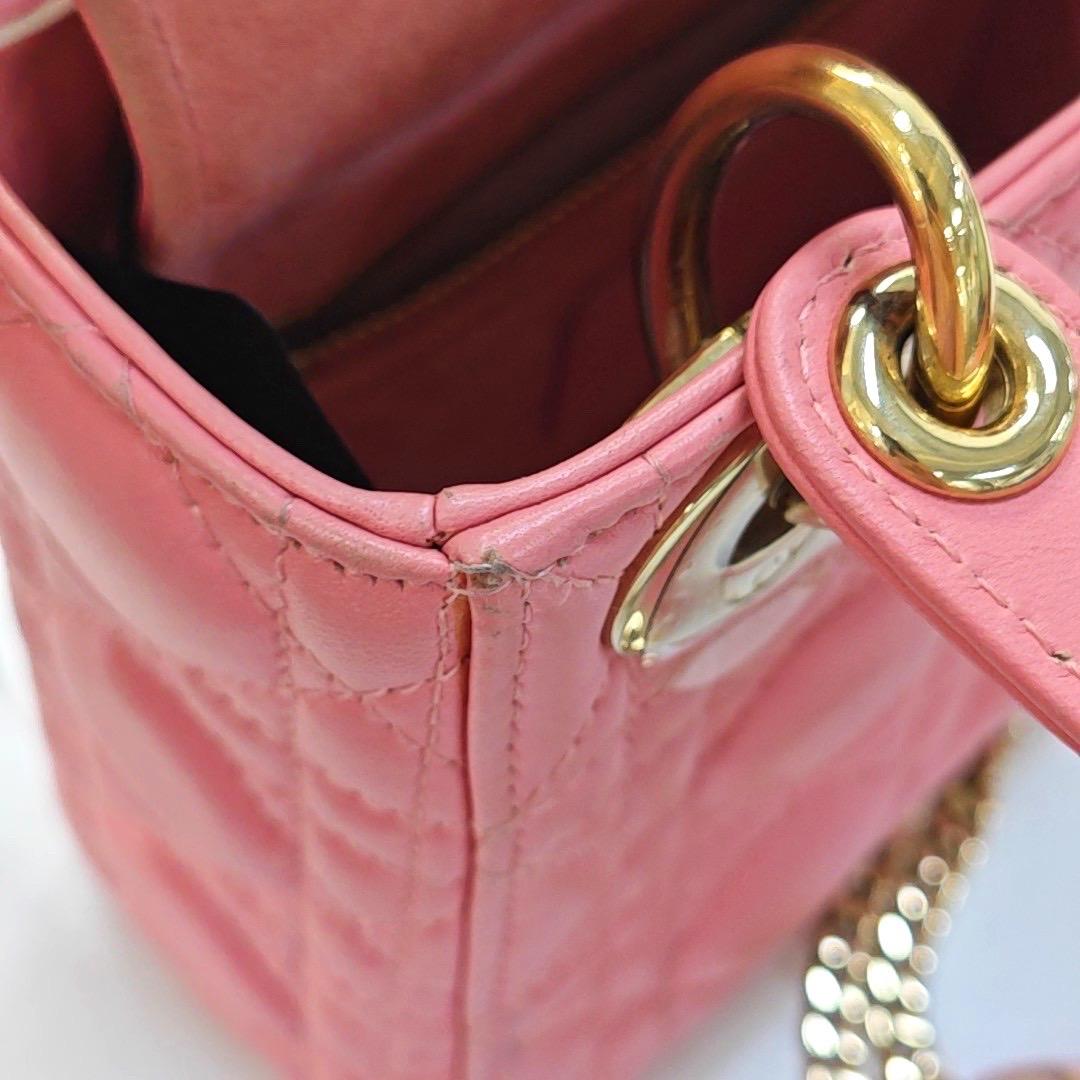 Lady Dior Mini Lipstick Pink Lambskin Leather Gold Hardware Chain Strap For Sale 12