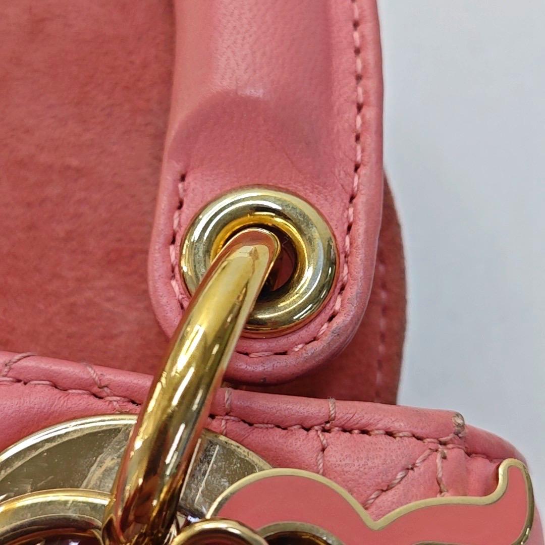 Lady Dior Mini Lipstick Pink Lambskin Leather Gold Hardware Chain Strap For Sale 4