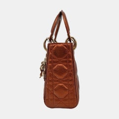 Lady Dior Mini Metallic Brick Red Calfskin Leather Gold Hardware Leather Strap