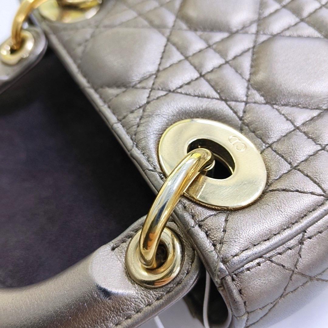 Lady Dior Mini Metal Copper Gold Cannage Lambskin Gold Hardware Chain Strap en vente 5
