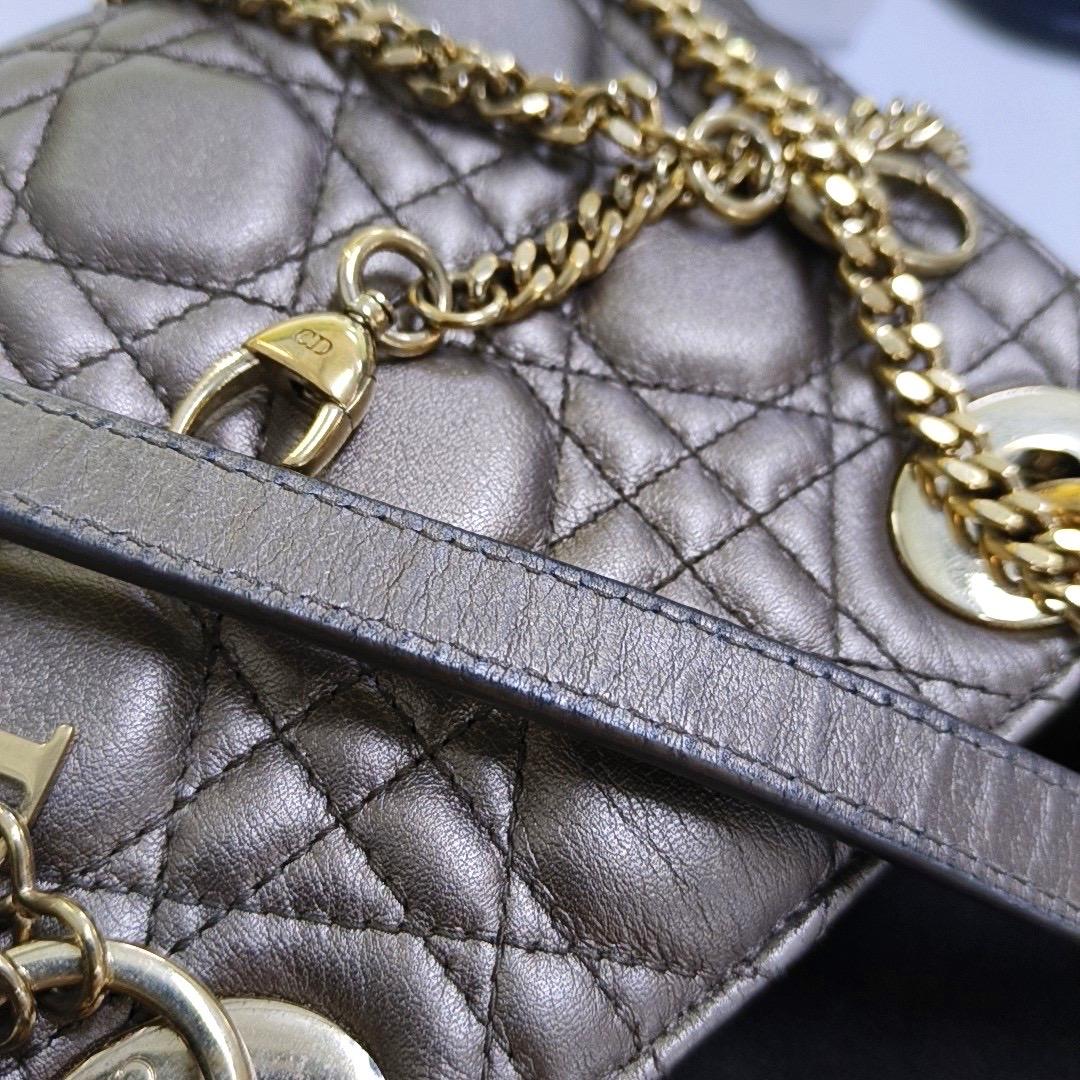 Lady Dior Mini Metal Copper Gold Cannage Lambskin Gold Hardware Chain Strap en vente 10